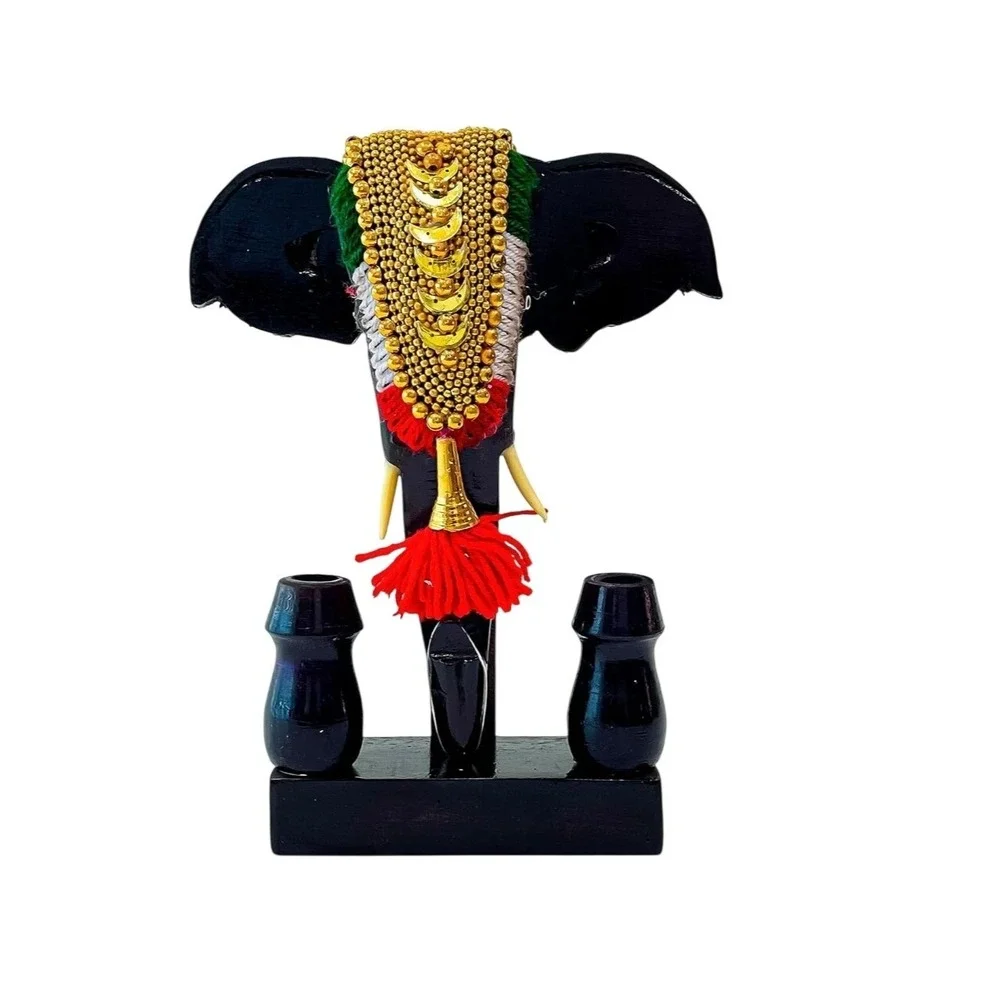 Handcrafted wooden elephant‎ head with nettipattam with pen holder Kerala 6